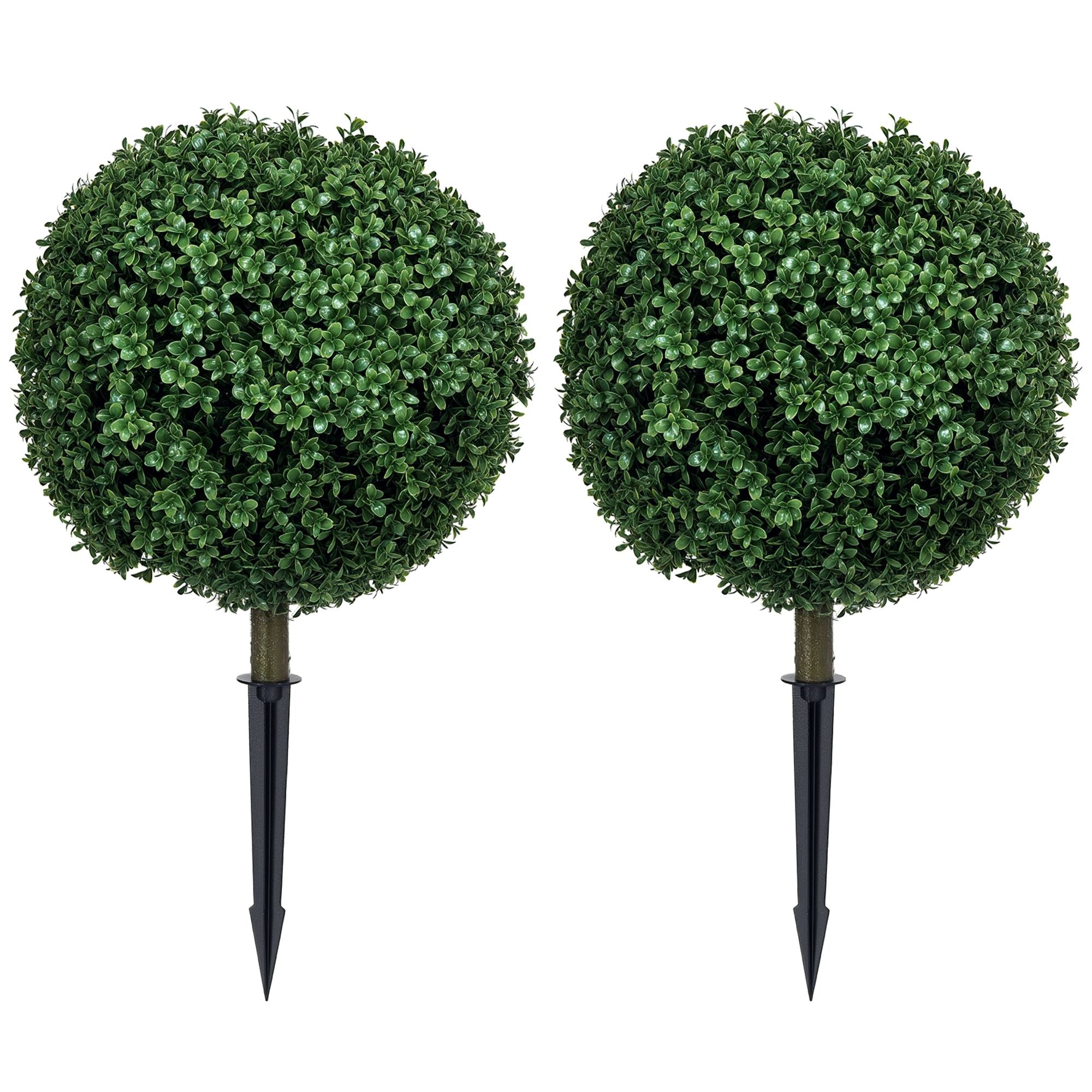 Set of 2 Artificial Boxwood Topiary Trees with Ground Stakes – Realistic & Maintenance-Free