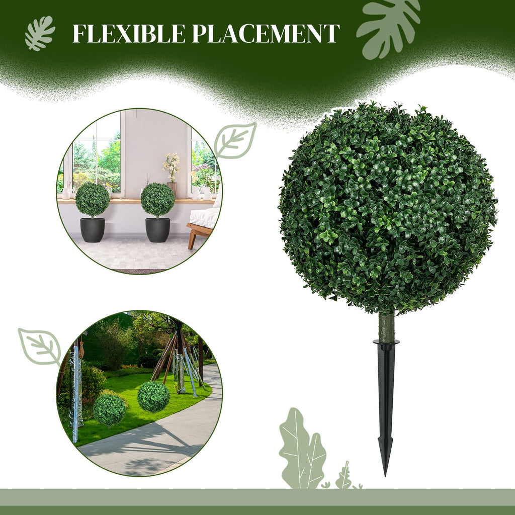 Set of 2 Artificial Boxwood Topiary Trees with Ground Stakes – Realistic & Maintenance-Free