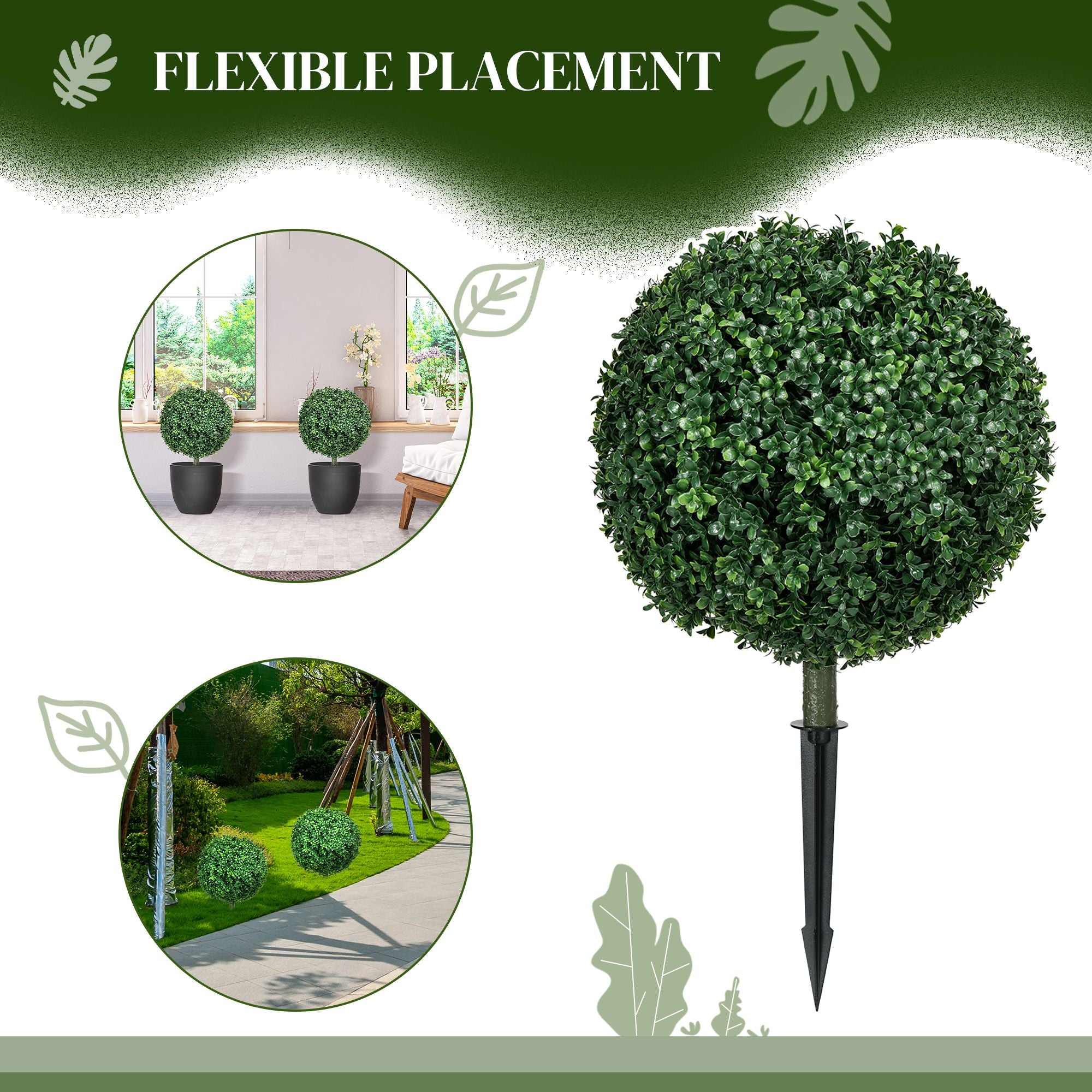 Set of 2 Artificial Boxwood Topiary Trees with Ground Stakes – Realistic & Maintenance-Free