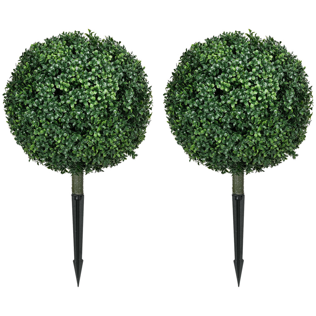Set of 2 Artificial Boxwood Topiary Trees with Ground Stakes – Realistic & Maintenance-Free