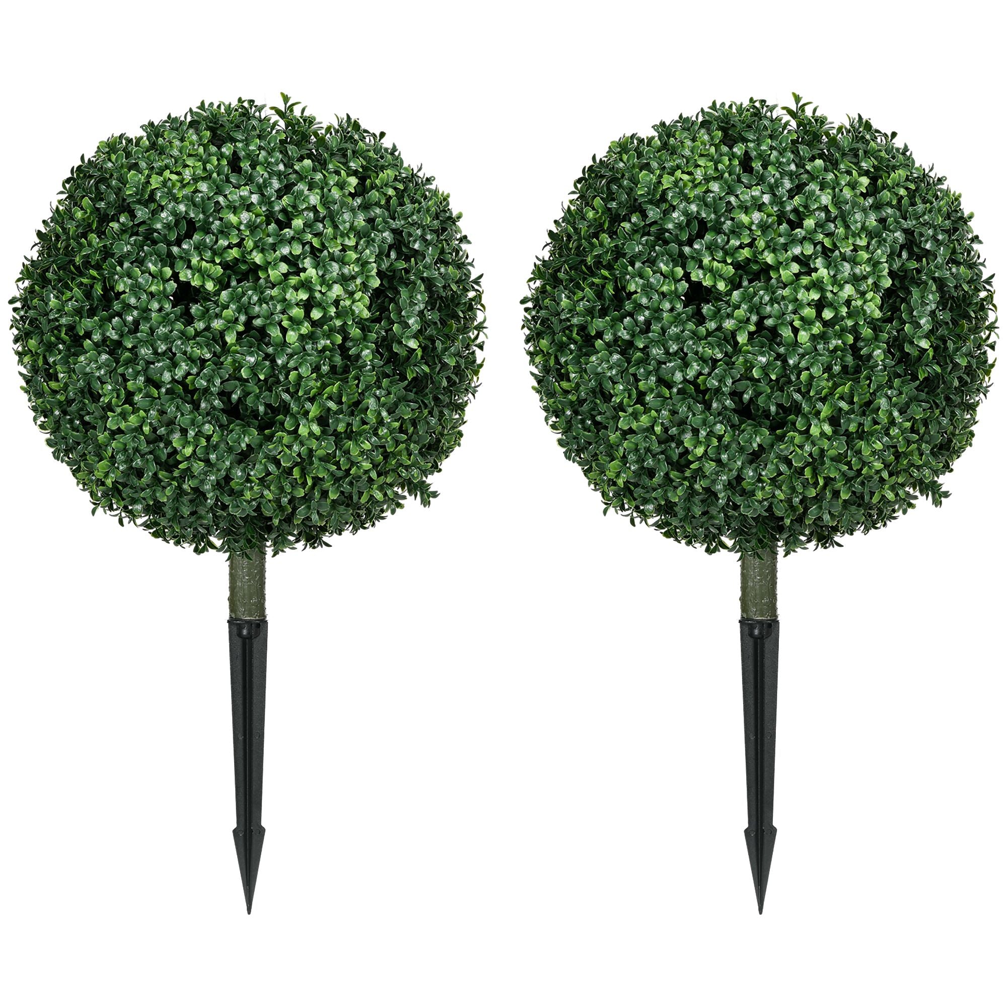 Set of 2 Artificial Boxwood Topiary Trees with Ground Stakes – Realistic & Maintenance-Free