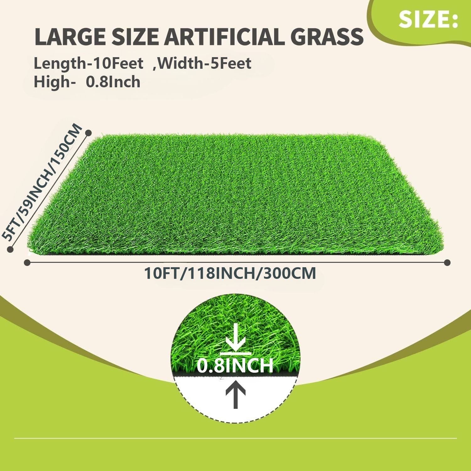 Artificial Grass Turf – 0.8 Fake Grass for Patio, Garden & Yard