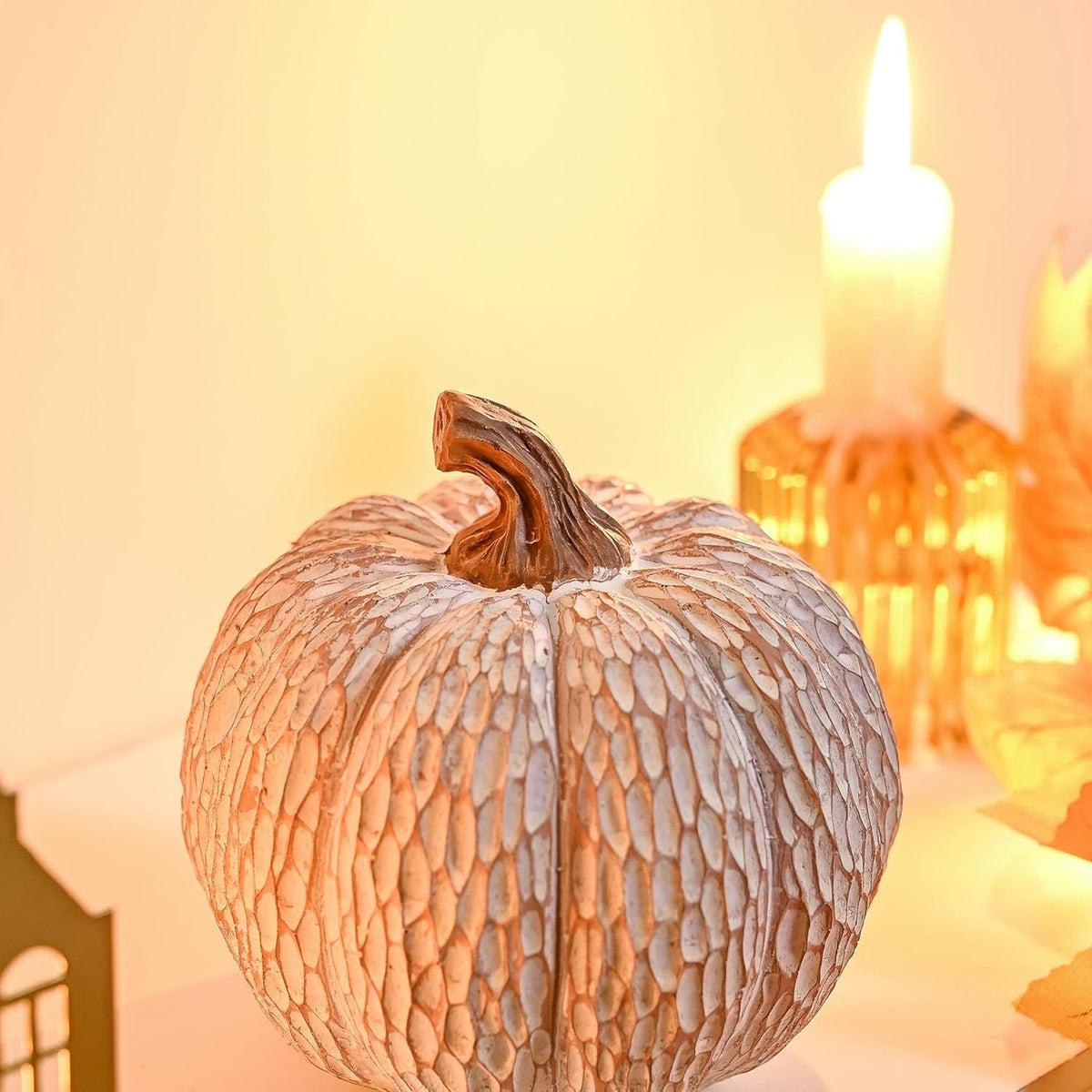 HarvestGlow Brown and White Carved Pumpkin Pair