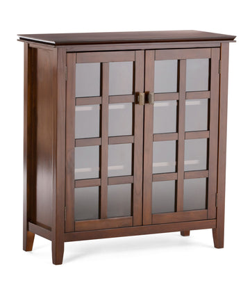 Transitional Storage Cabinet with Glass Doors and Adjustable Shelves