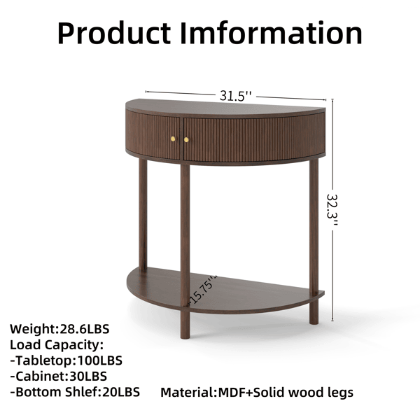Wave-Pattern Demi-Lune Console Table with Drawers