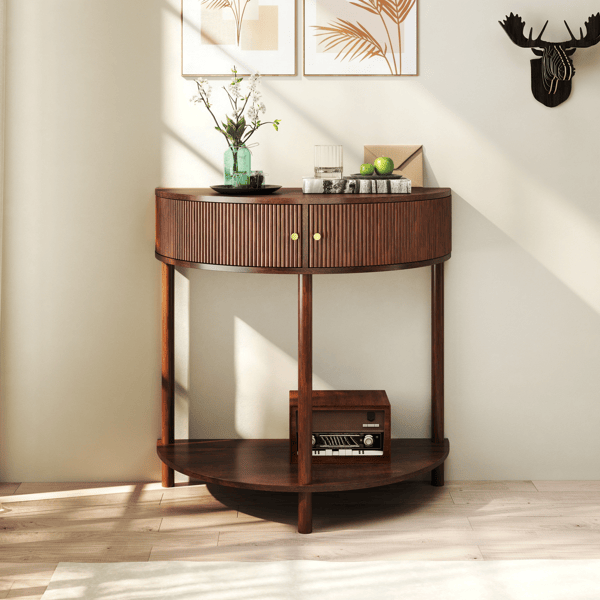 Wave-Pattern Demi-Lune Console Table with Drawers