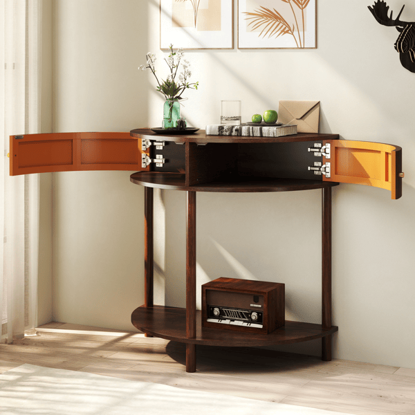 Wave-Pattern Demi-Lune Console Table with Drawers