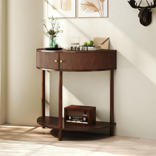 Wave-Pattern Demi-Lune Console Table with Drawers