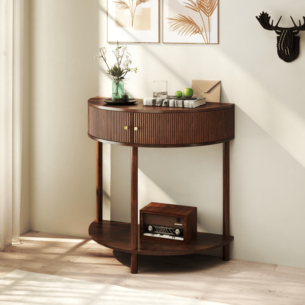 Wave-Pattern Demi-Lune Console Table with Drawers