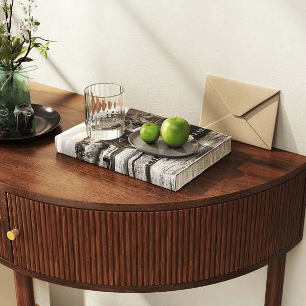 Wave-Pattern Demi-Lune Console Table with Drawers