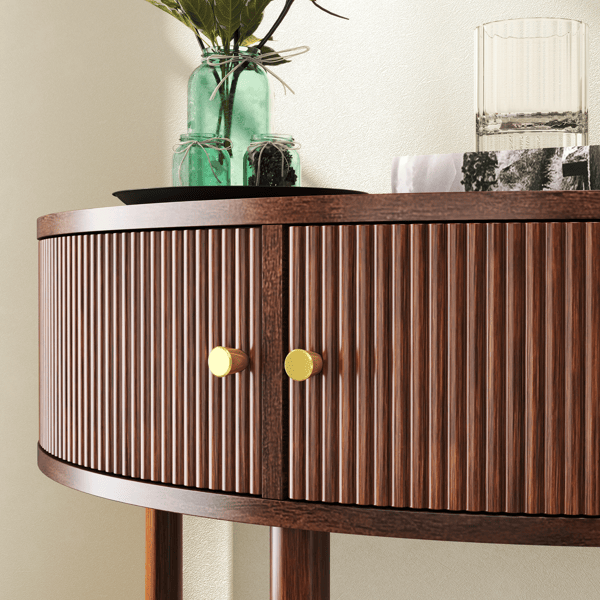 Wave-Pattern Demi-Lune Console Table with Drawers