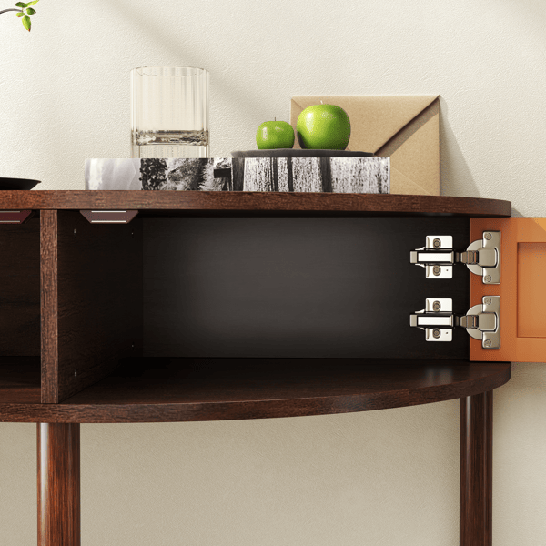 Wave-Pattern Demi-Lune Console Table with Drawers