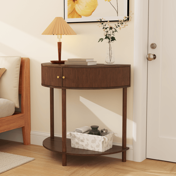 Wave-Pattern Demi-Lune Console Table with Drawers