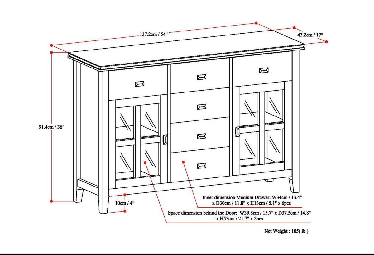 Artisan Solid Wood Sideboard Buffet in Distressed Grey