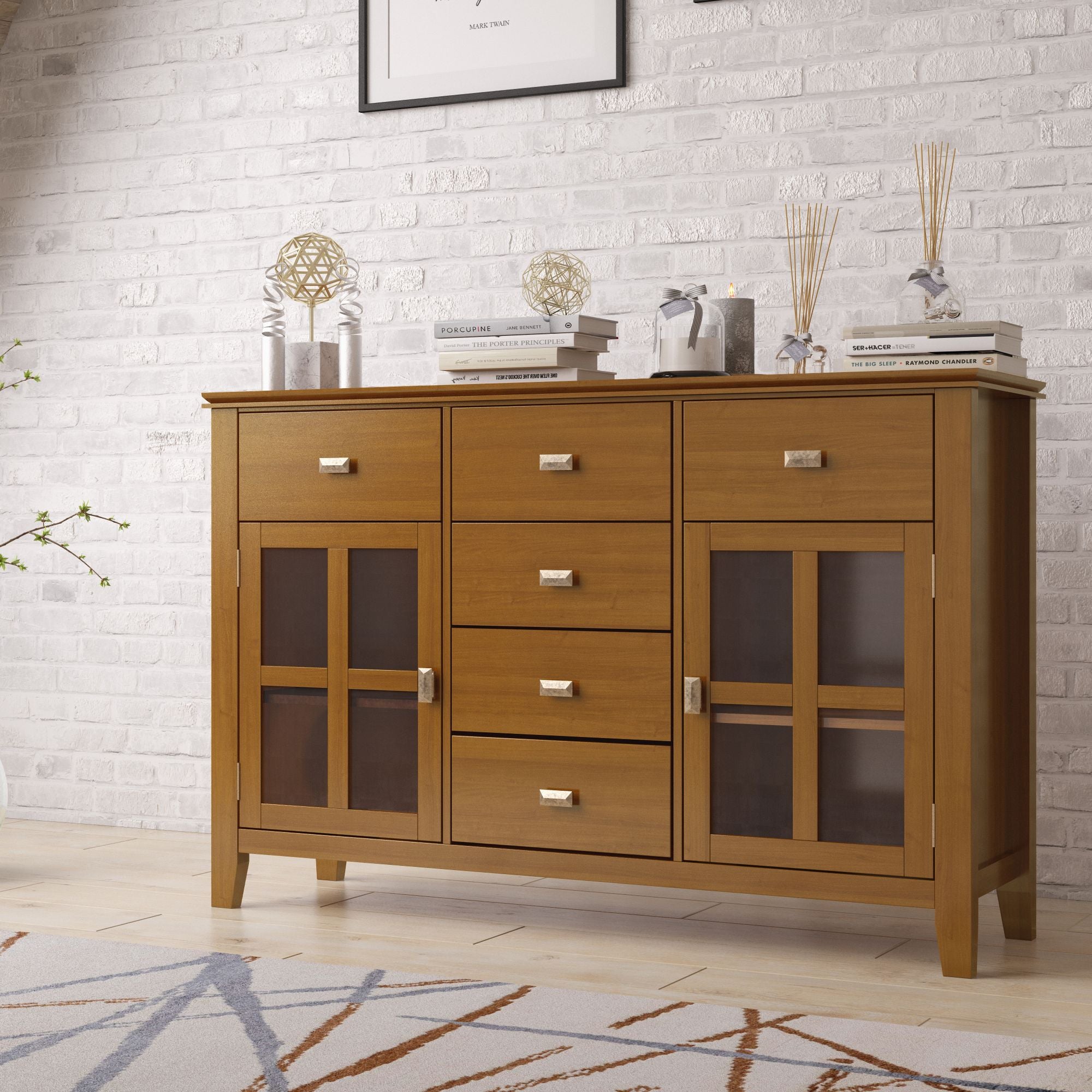 Artisan Solid Wood Sideboard Buffet in Honey Brown