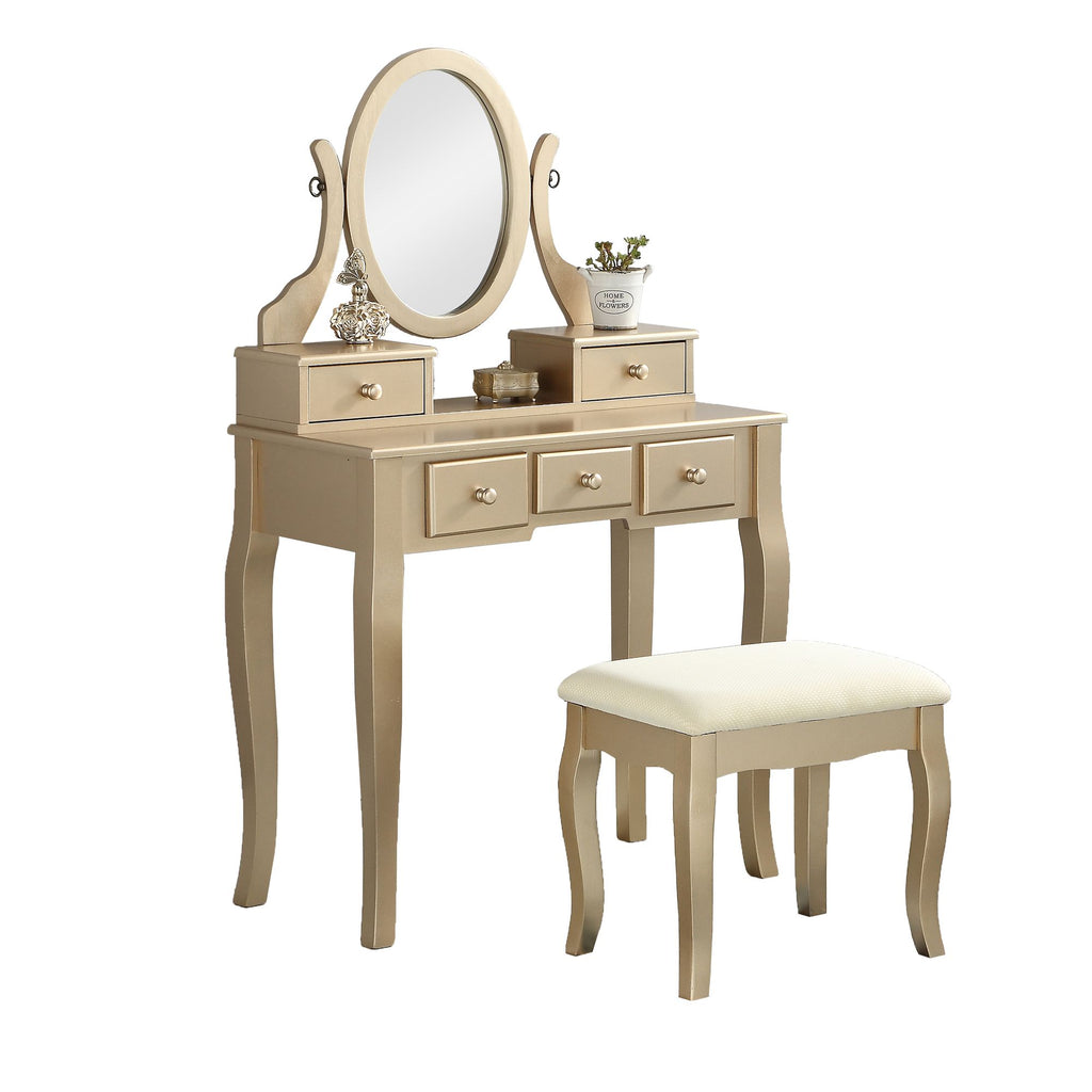 Ashley Gold Makeup Vanity With Mirror, Drawers, and Stool