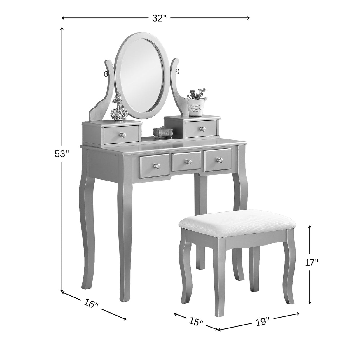 Ashley Gold Makeup Vanity With Mirror, Drawers, and Stool