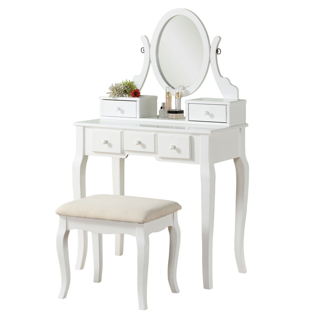 Ashley Wood Make-Up Vanity Table and Stool Set with 5 Drawers