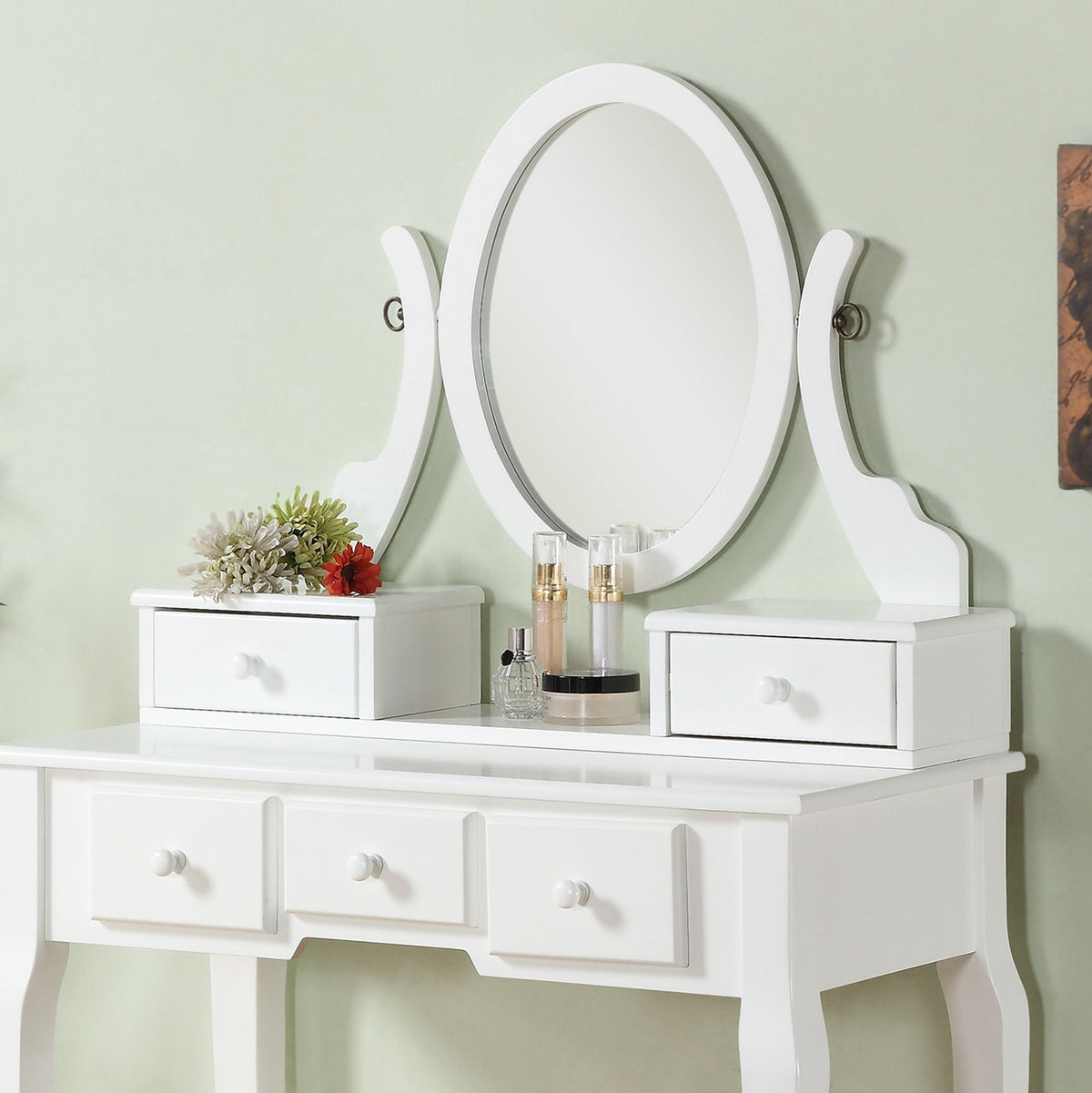 Ashley Wood Make-Up Vanity Table and Stool Set with 5 Drawers