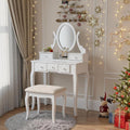 Ashley Wood Make-Up Vanity Table and Stool Set with 5 Drawers