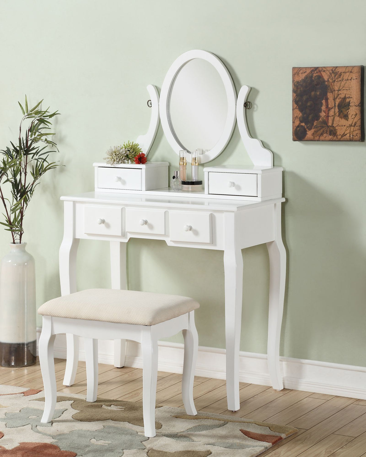 Ashley Wood Make-Up Vanity Table and Stool Set with 5 Drawers