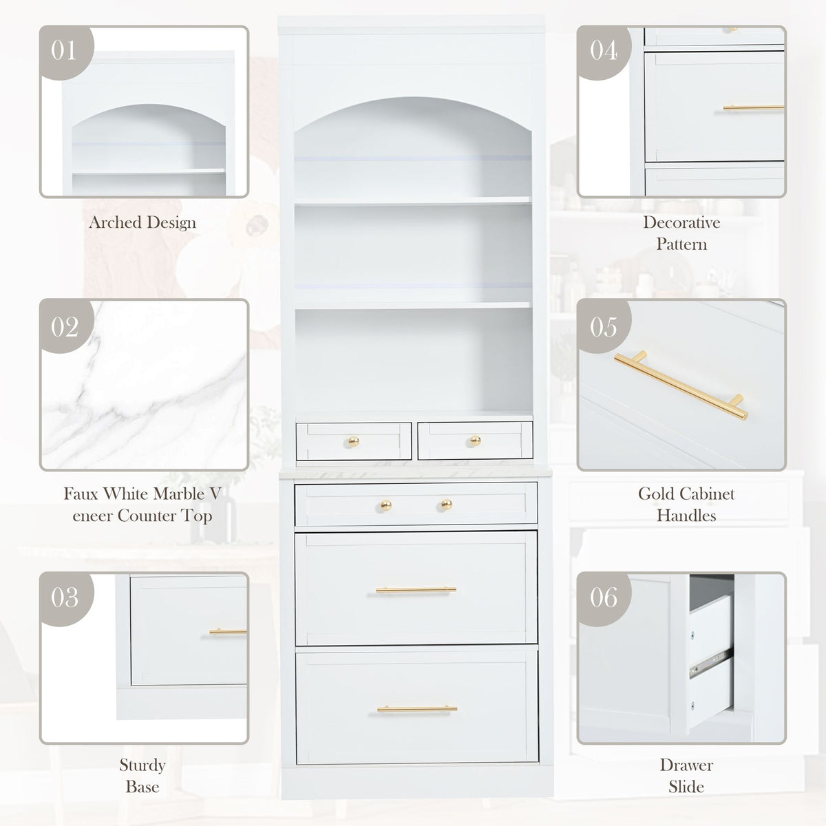 TOPMAX Tall Kitchen Pantry Cabinet Set with Drawers