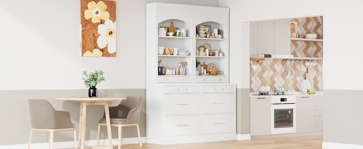 TOPMAX Tall Kitchen Pantry Cabinet Set with Drawers