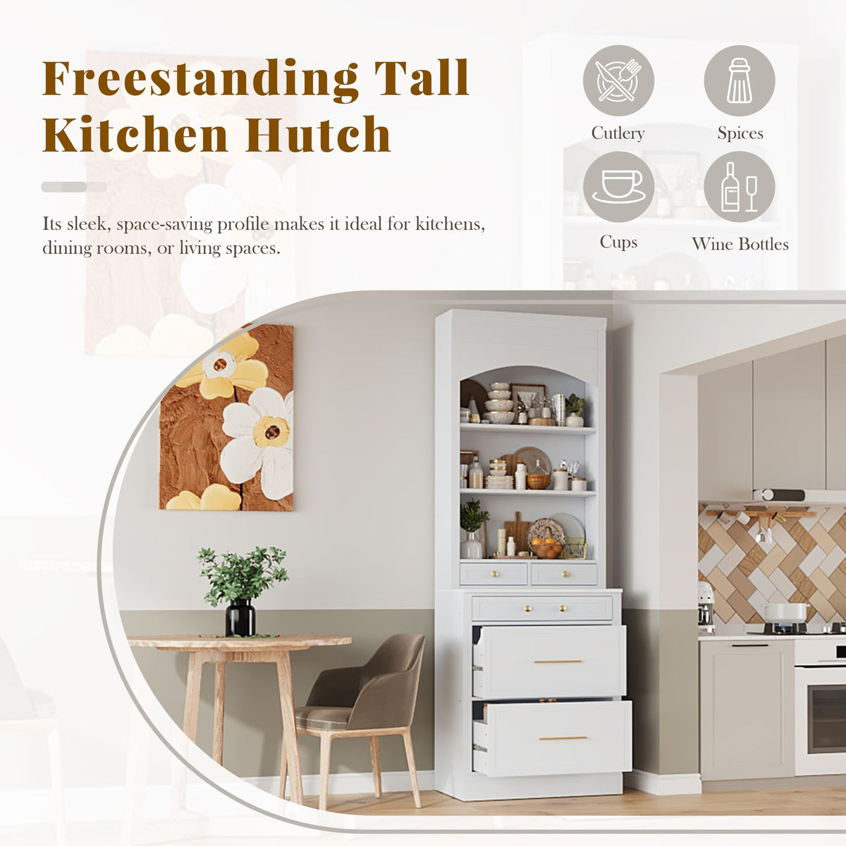 TOPMAX Tall Kitchen Pantry Cabinet Set with Drawers