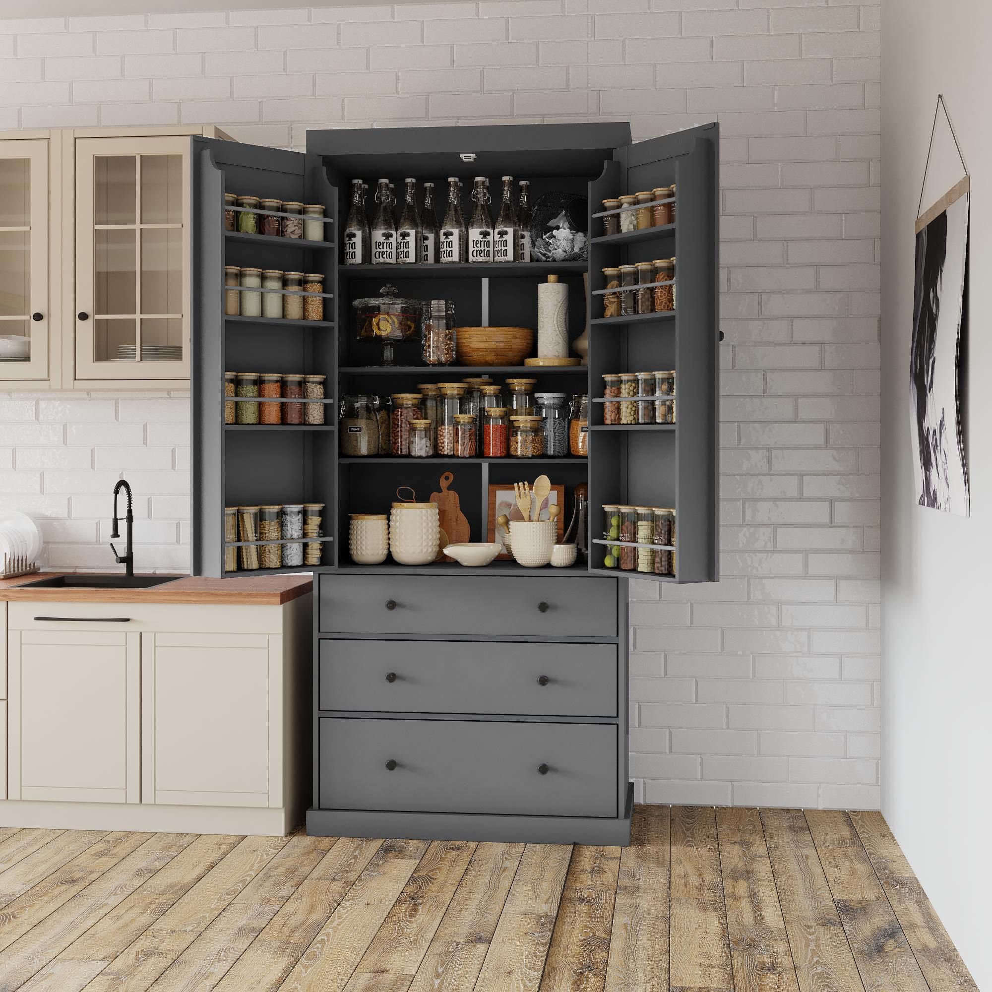 Farmhouse Kitchen Pantry with Flexible Storage