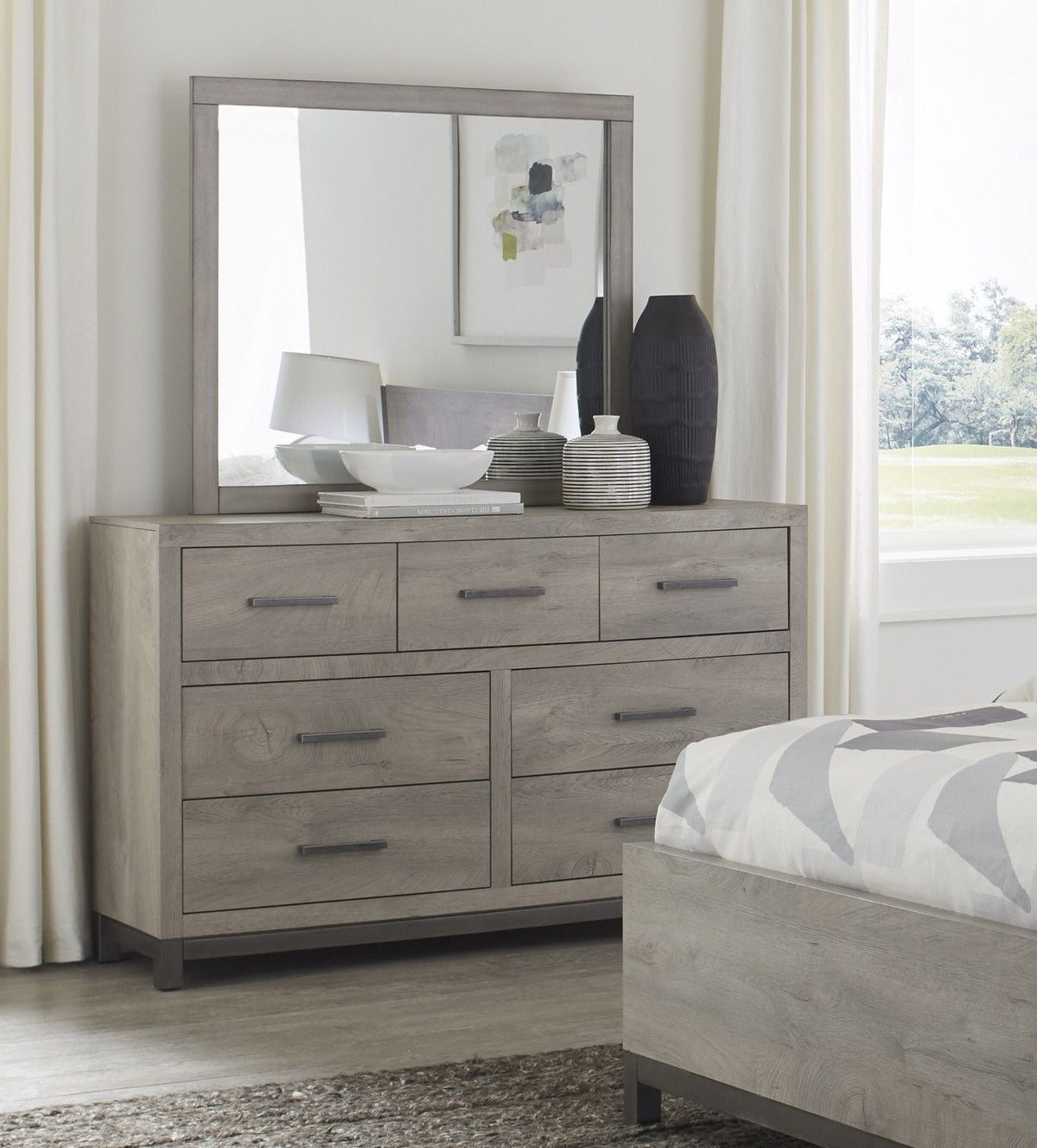Zephyr Two-Tone Gray Dresser with Modern Bar Pulls