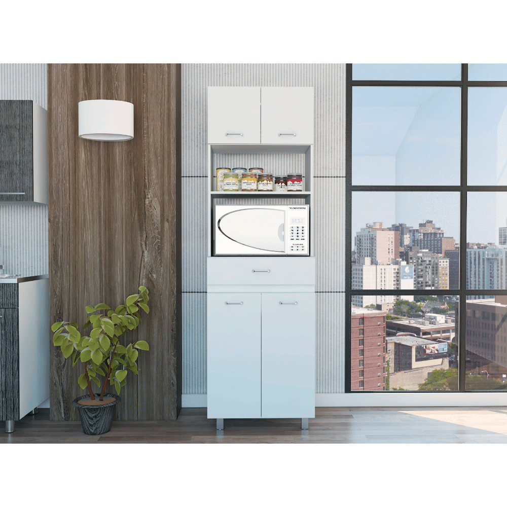 Auburn Microwave Pantry Cabinet with Layered Kitchen Storage