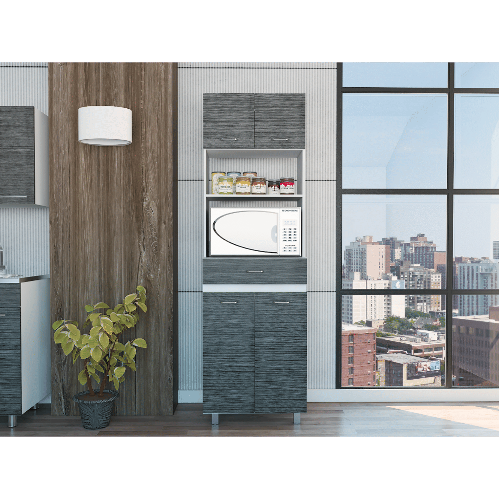 Auburn Microwave Pantry Cabinet with Layered Kitchen Storage