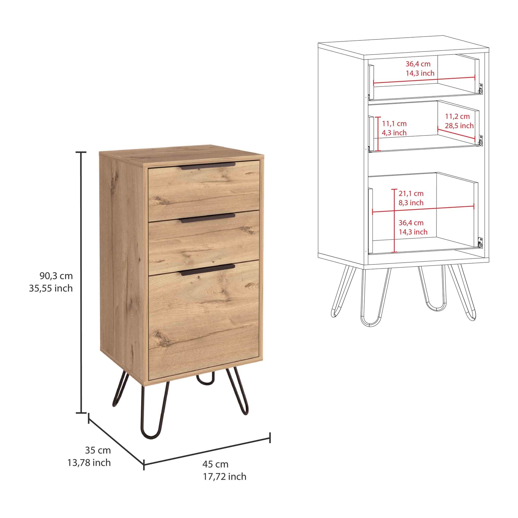 Augusta Light Oak Dresser with Hairpin Legs and Three Drawers