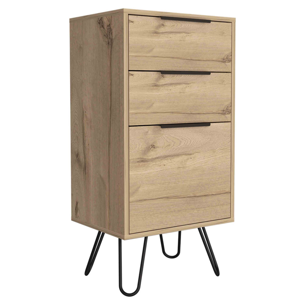Augusta Light Oak Dresser with Hairpin Legs and Three Drawers