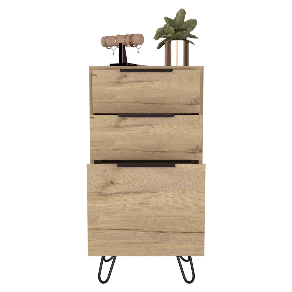 Augusta Light Oak Dresser with Hairpin Legs and Three Drawers