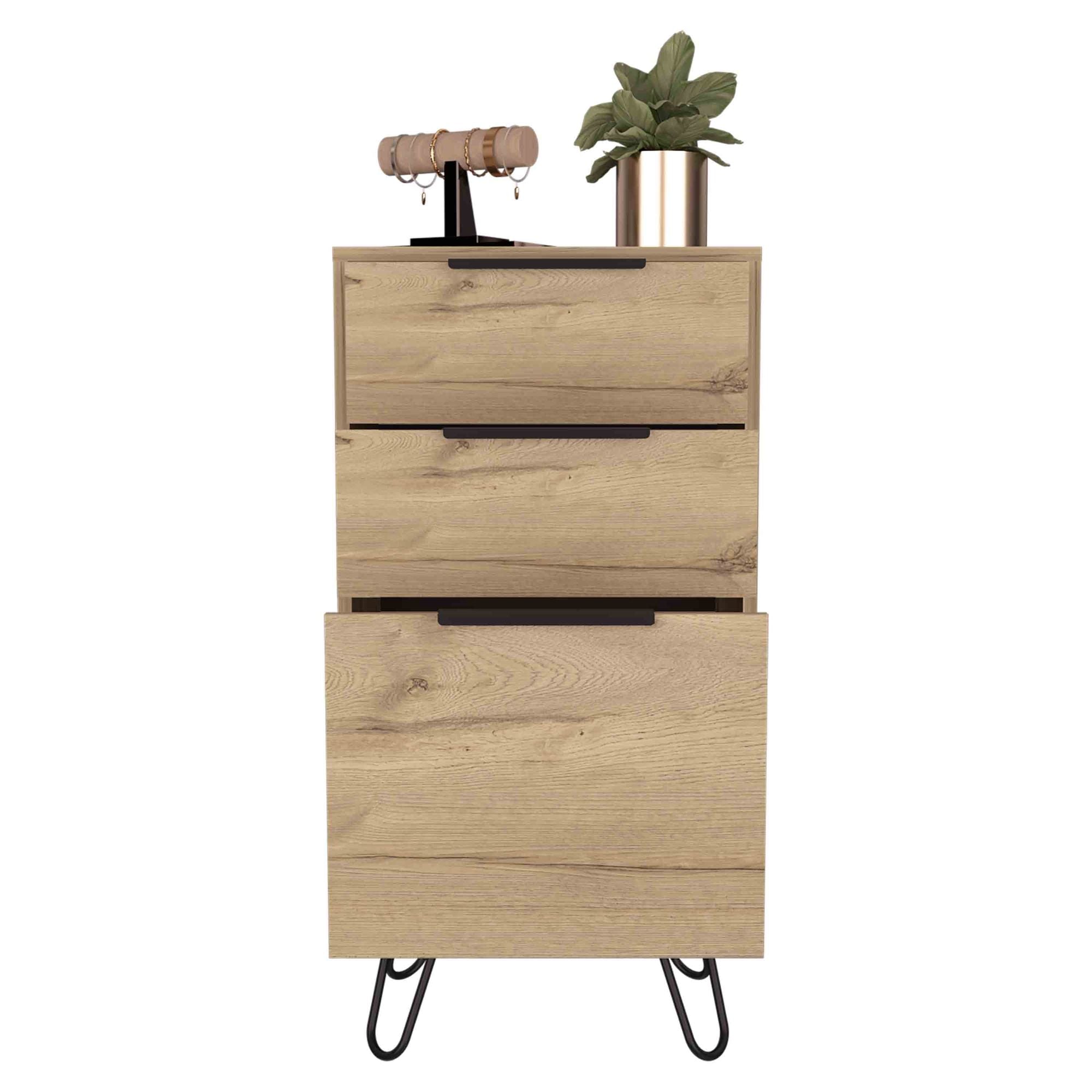 Augusta Light Oak Dresser with Hairpin Legs and Three Drawers