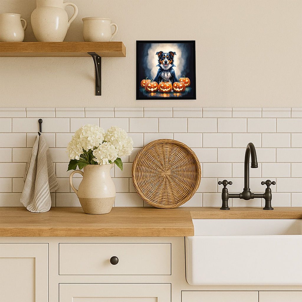 Australian Shepherd Puppy Halloween Framed Wall Art