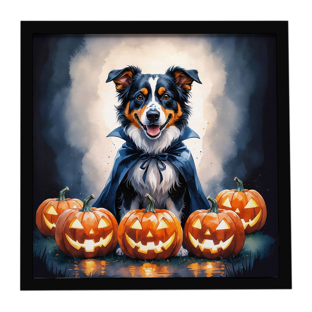 Australian Shepherd Puppy Halloween Framed Wall Art