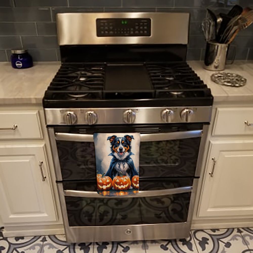 Decorative Kitchen Towel with Australian Shepherd Halloween Design