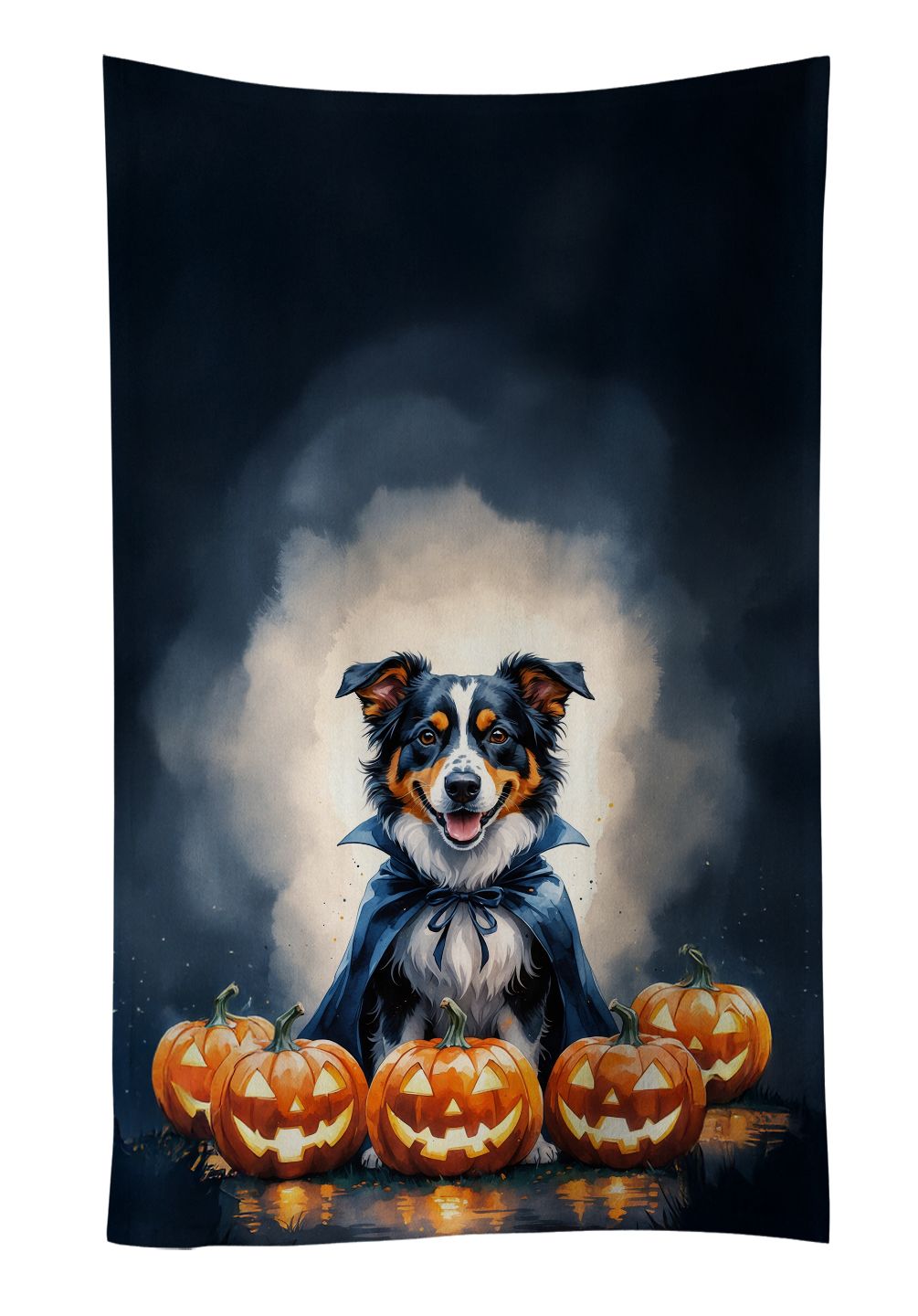 Decorative Kitchen Towel with Australian Shepherd Halloween Design