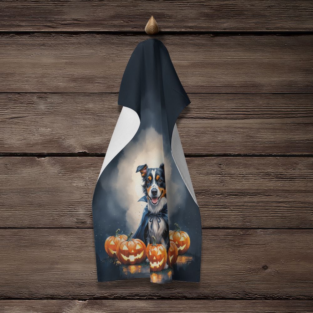 Decorative Kitchen Towel with Australian Shepherd Halloween Design