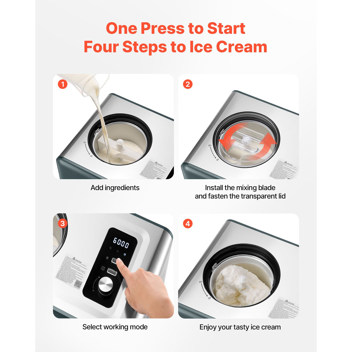 Compressor Ice Cream Maker with Three One-Touch Modes