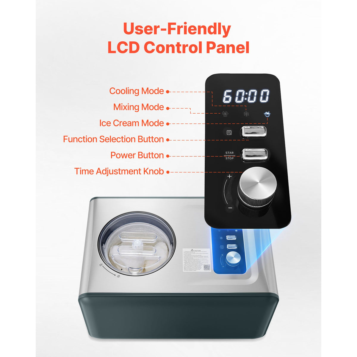 Compressor Ice Cream Maker with Three One-Touch Modes