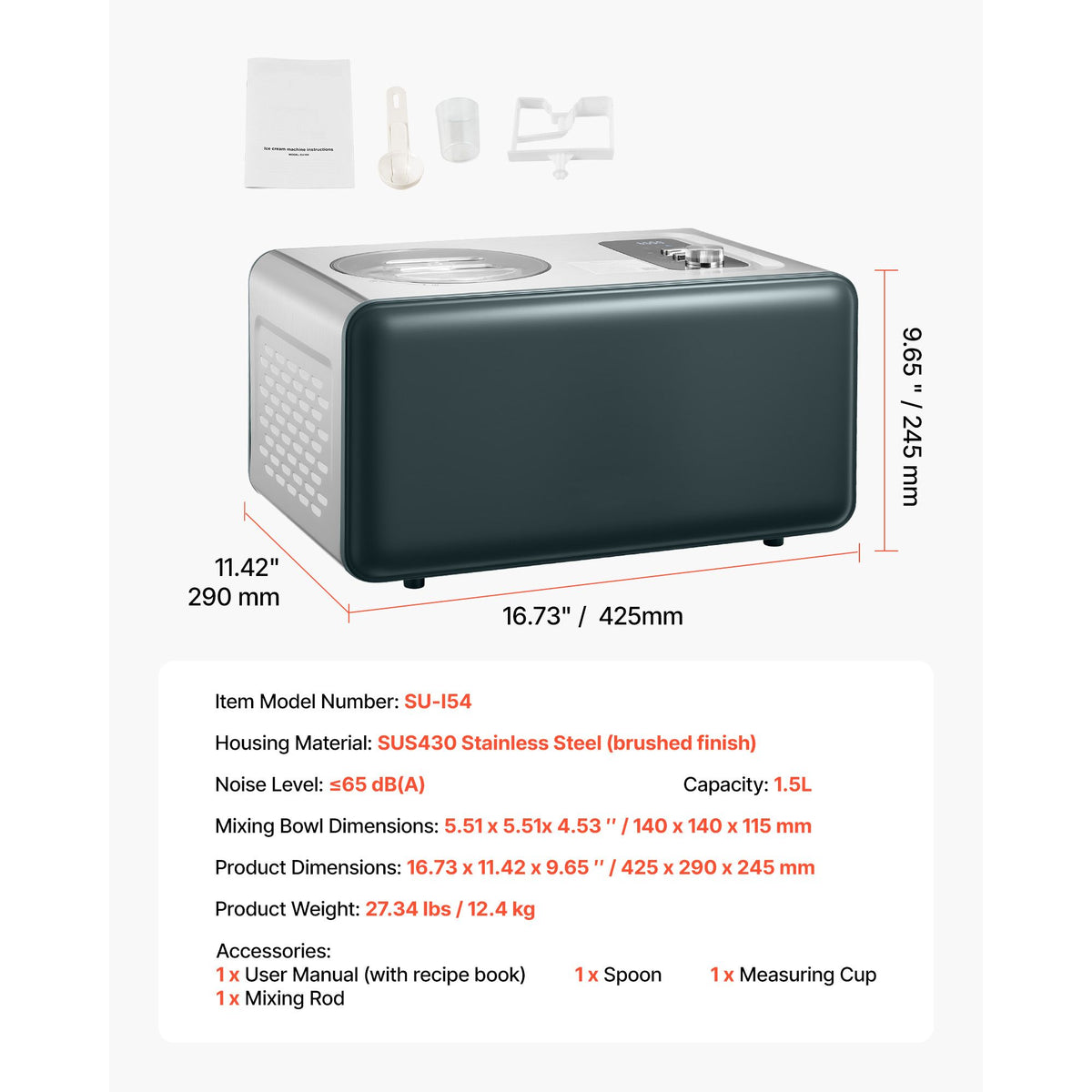 Compressor Ice Cream Maker with Three One-Touch Modes