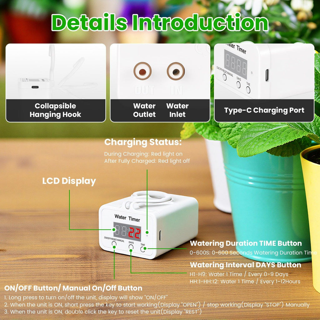 Rechargeable Automatic Plant Watering System with LCD