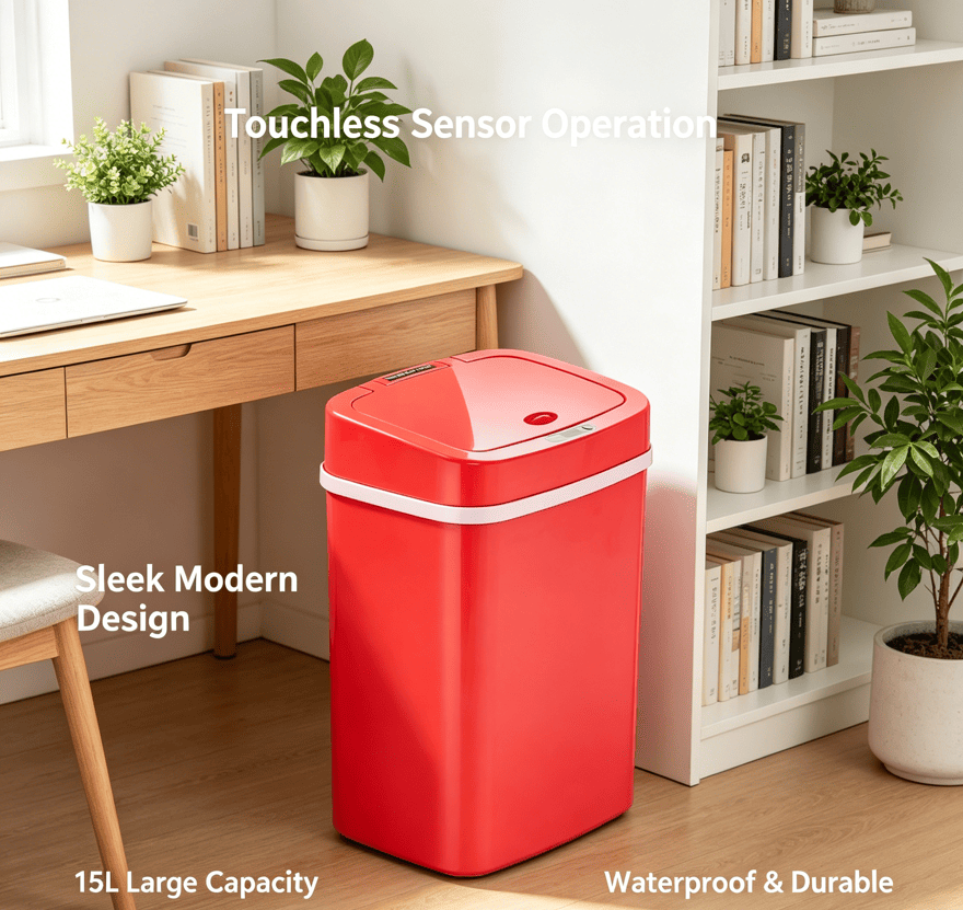 Touchless Automatic Sensor Trash Can - Rectangular Waste Bin with Sealing Ring for Home Office
