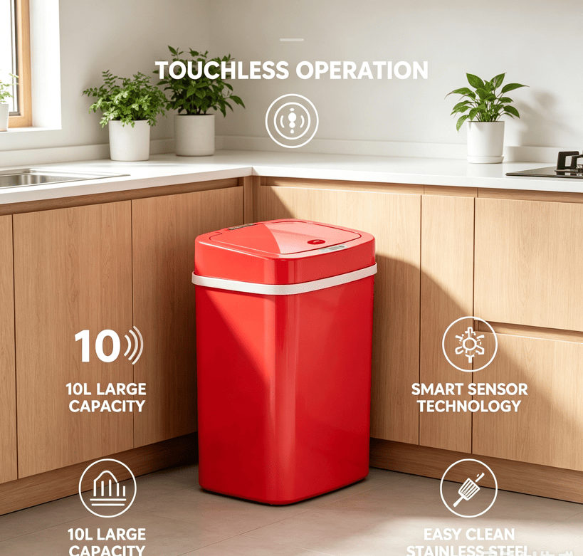 Touchless Automatic Sensor Trash Can - Rectangular Waste Bin with Sealing Ring for Home Office