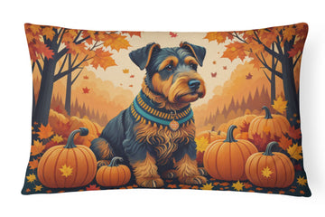 Airedale Terrier Autumn Leaves Throw Pillow