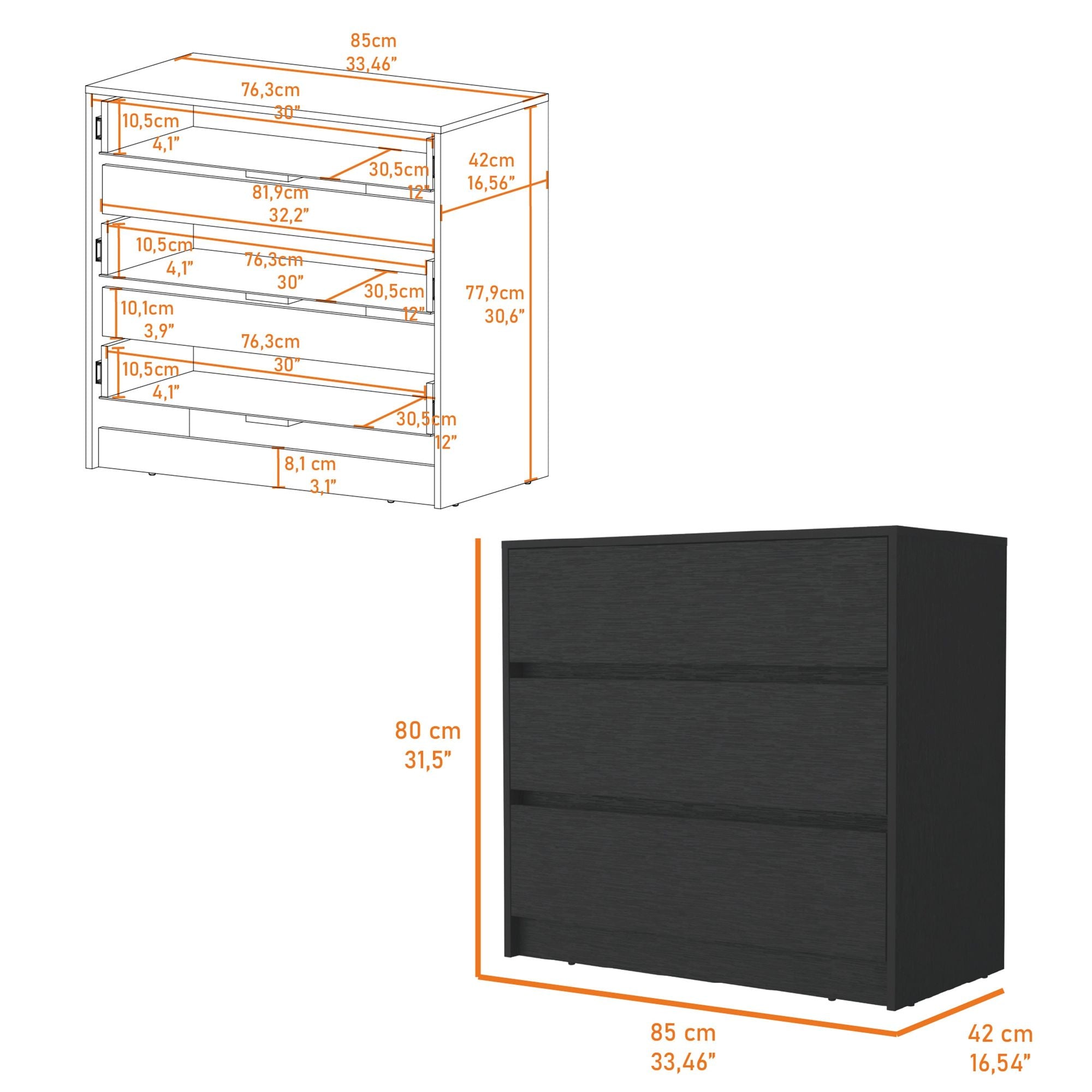 Avra Three-Drawer Dresser with Display Top