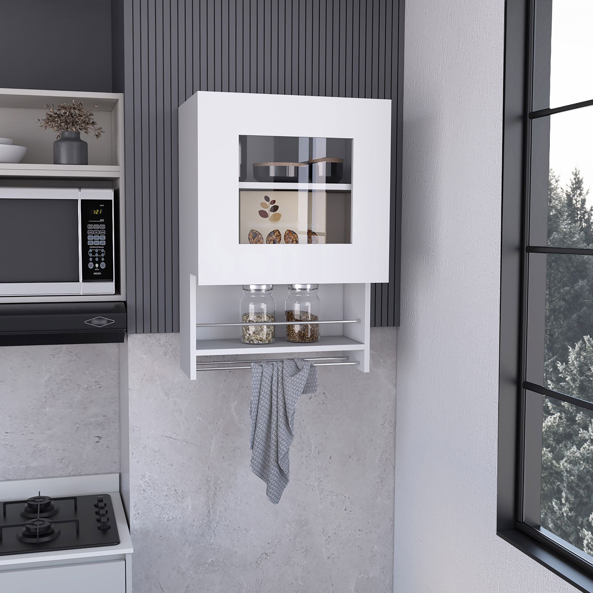 Balboa 1-Door Wall Cabinet with Glass Front and Towel Bar